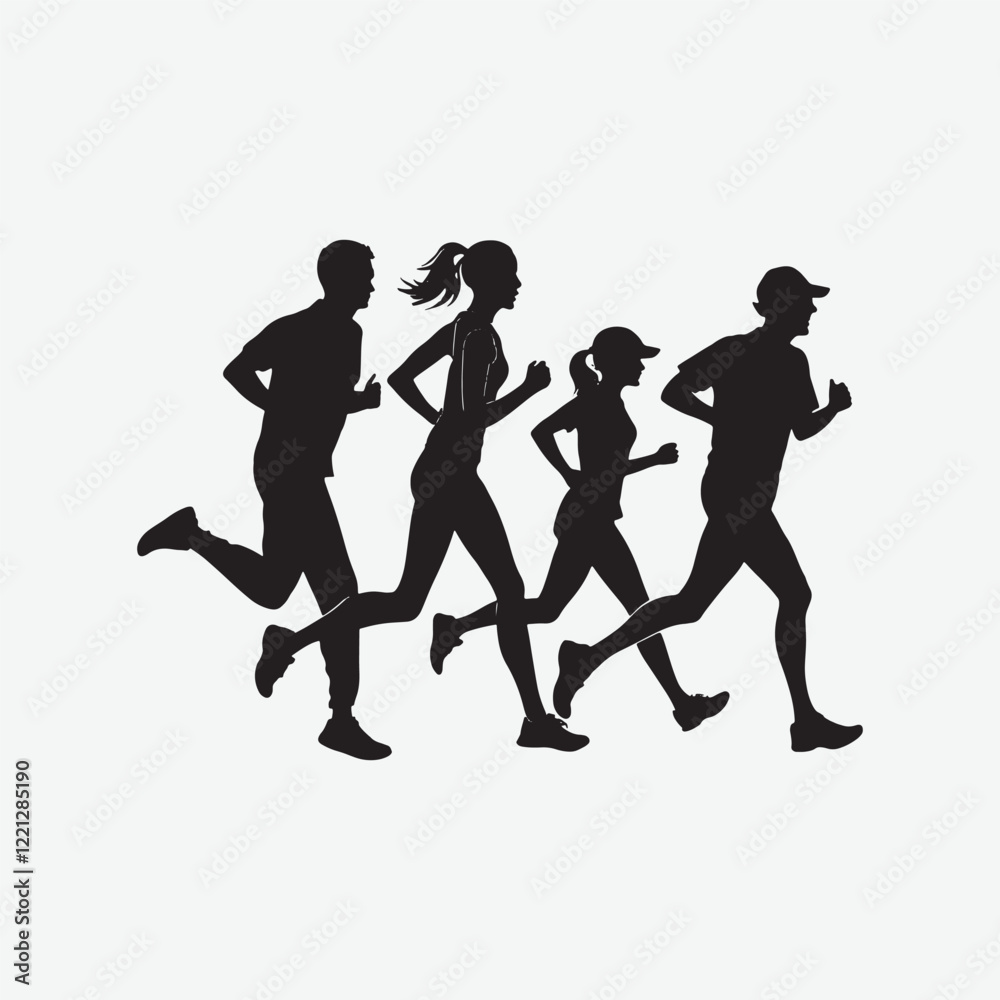 Running Silhouette Vector - Dynamic Group of Runners Illustration Running Silhouette Vector - Dynamic Group of Runners Illustration