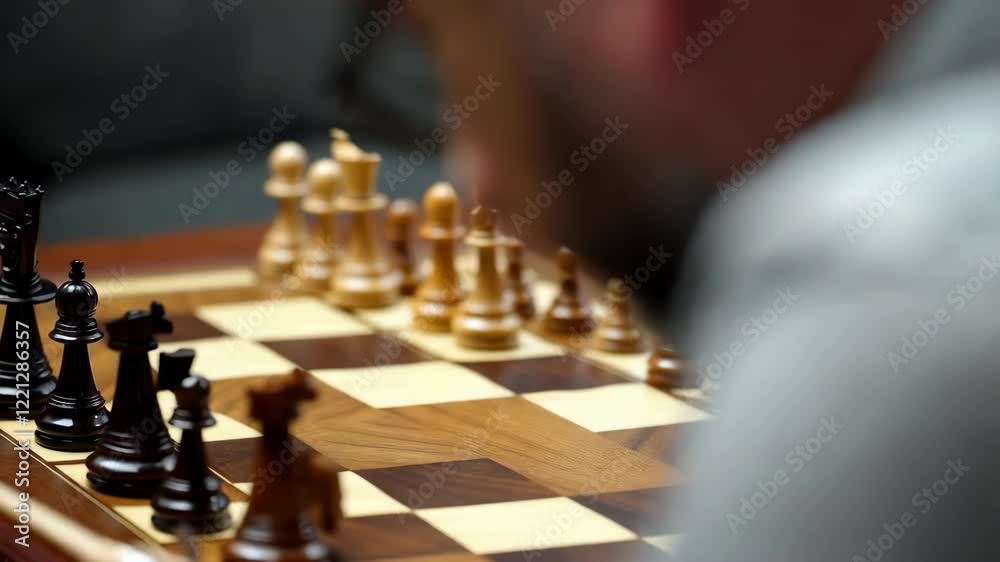Intense chess match focus with strategic movement and thoughtful planning Intense chess match focus with strategic movement and thoughtful planning