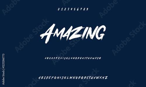 Hardest Brush Font. Hand Lettering Sketch Font. Vector Alphabet