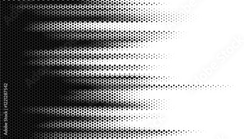 Black and white transition background pattern. Abstract pattern transition for backgroud, jersey pattern. Smooth disappear effect with hexagon shapes. Vector Format Illustration. EPS10	