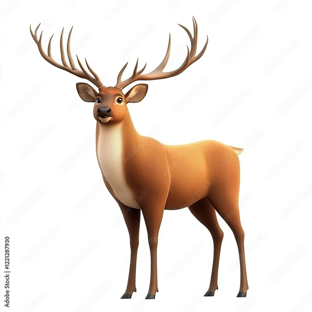 Fototapeta premium deer, dear head, cartoon deer, majestic deer on white background, 3D cartoon