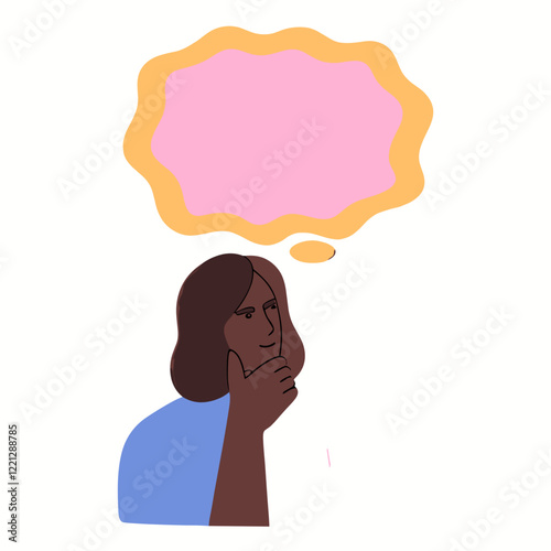 Illustration of a thoughtful person with a speech bubble above their head