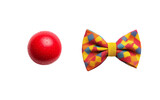 Fun Clown Nose with Colorful Bow Tie for Purim Celebration Isolated on transparent background.