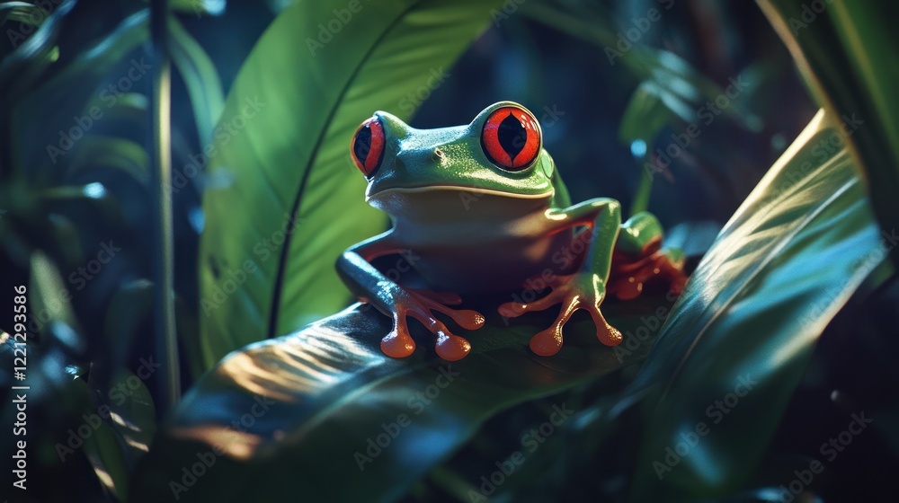 Red-eyed Tree Frog in Lush Tropical Foliage Red-eyed Tree Frog in Lush Tropical Foliage