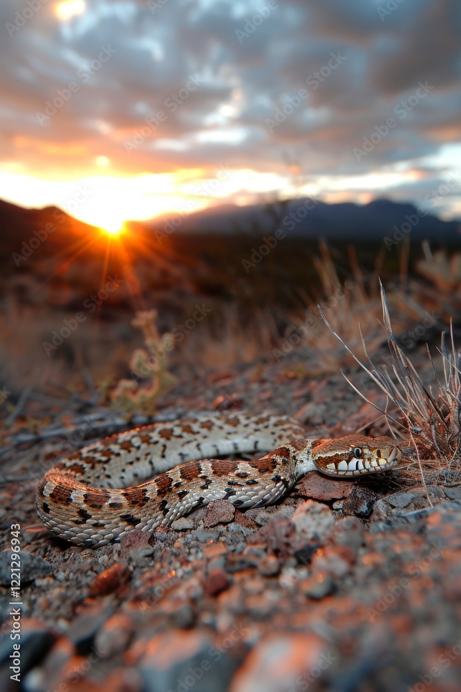 Rattlesnake in Desert: A western diamondback rattlesnake coiled on red desert sand. Reptile. Wildlife. Snakes. Rattlesnake in Desert: A western diamondback rattlesnake coiled on red desert sand. Reptile. Wildlife. Snakes.