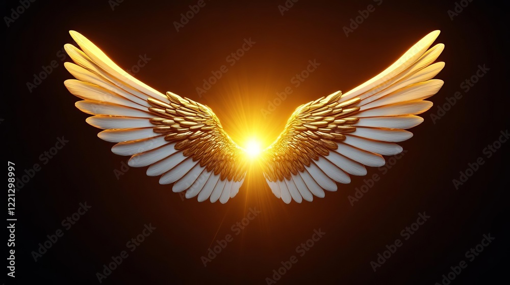 Obraz premium Golden wings glowing softly with divine energy under a serene sky