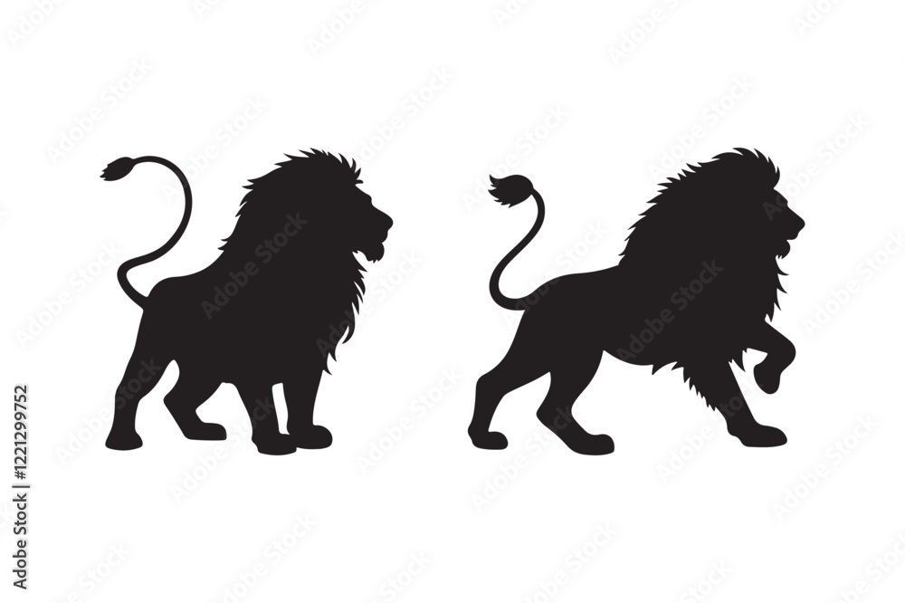 Obraz premium Two Majestic Lion Silhouettes Against a White Background