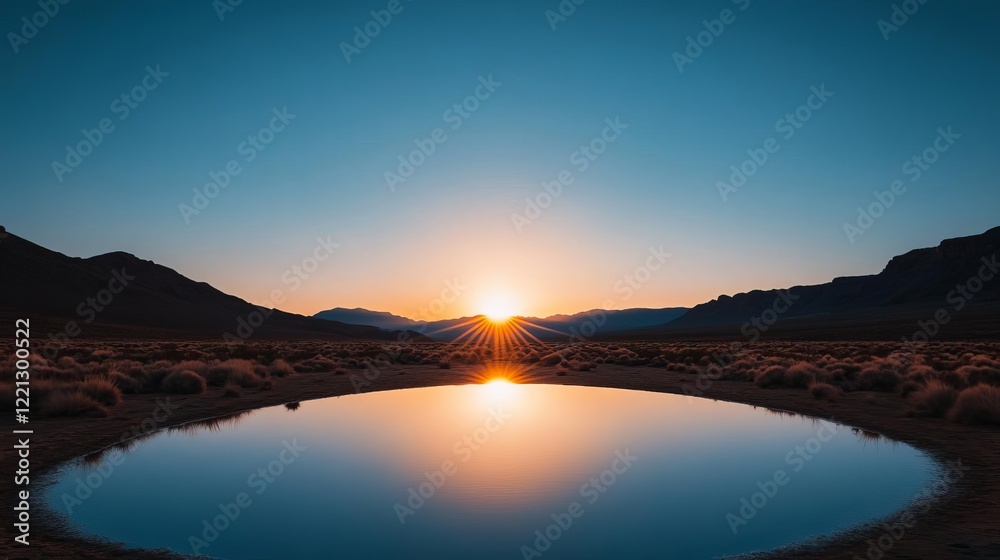 Radiant aura illuminating a tranquil desert at sunset Radiant aura illuminating a tranquil desert at sunset