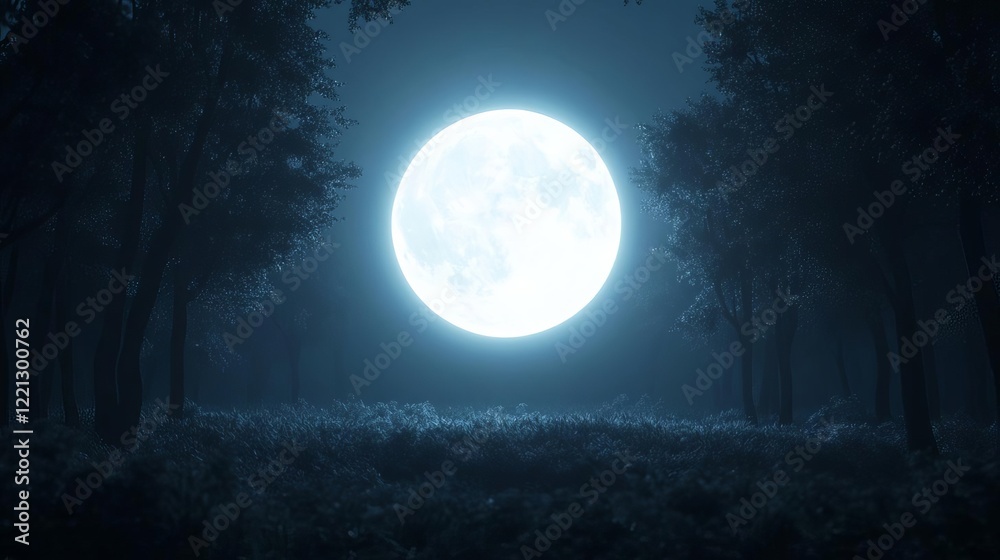 Fototapeta premium Radiant aura illuminating a peaceful forest under the light of a full moon