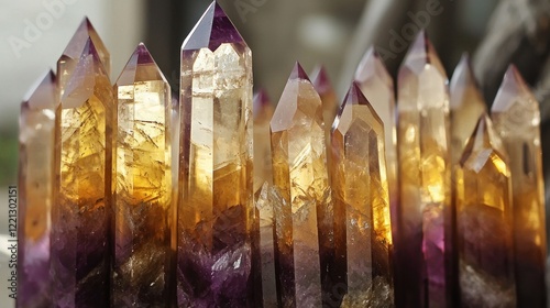 Amethyst citrine towers display, shop, sunlight, energy, healing