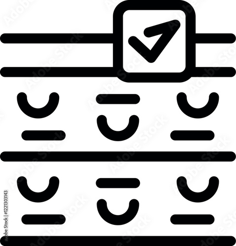 Braille cells with check mark showing correction or approval of writing for visually impaired people