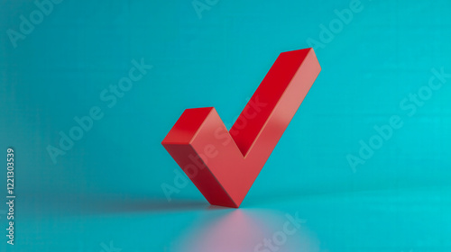 A bold red checkmark standing upright against a vibrant blue background, symbolizing success, approval, or completed tasks..