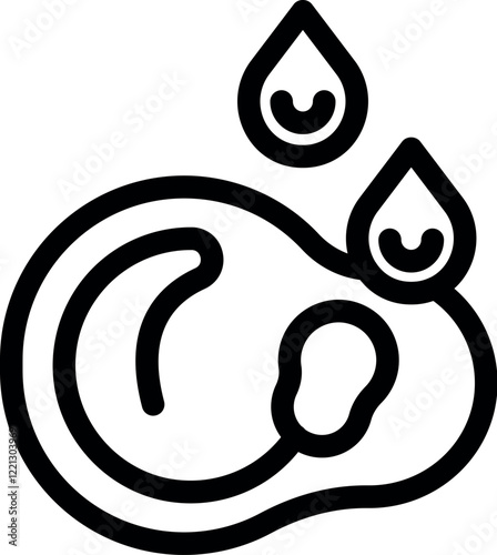 Ear drops falling on human ear outline icon representing a simple way to treat ear infections