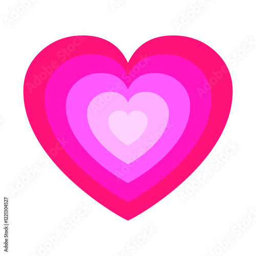 Concentric heart love, romantic valentine's day symbol, transition from a smaller to a larger heart, romantically hypnotic effect