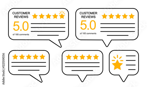Five stars set icons, rating signs, customer reviews sign, rating service, good client satisfaction, user experience best customer feedback