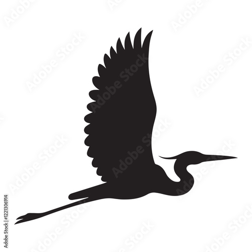 Great Blue Heron Silhouette in Flight Vector Art