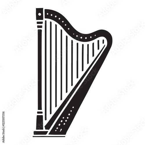Silhouette of a Classic Harp Musical Instrument