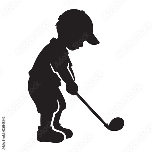 Silhouette of a Young Golfer Swinging a Club