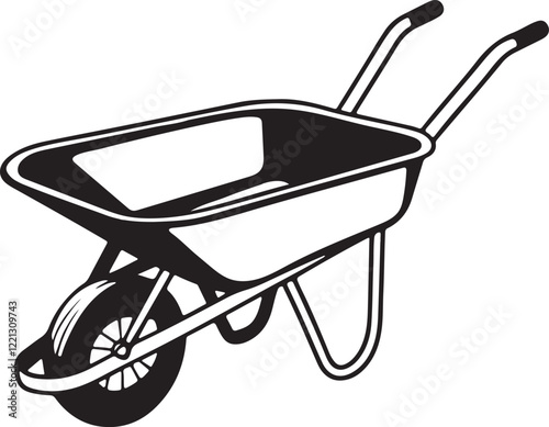 Wheelbarrow Rustic Tool for Gardening, Silhouette vector art illustration with a white background