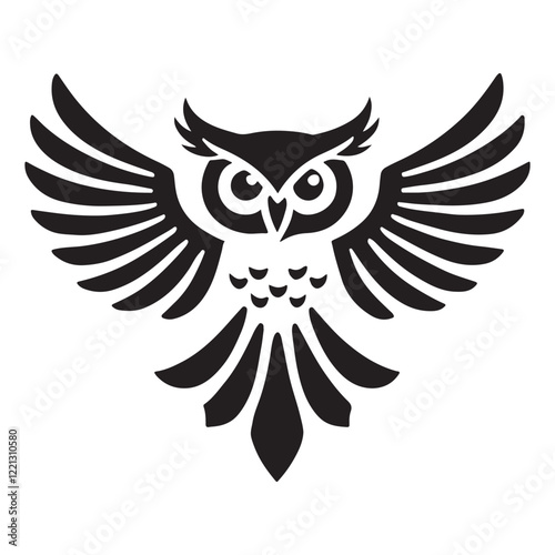 Majestic Owl Silhouette with Spread Wings Vector Illustration