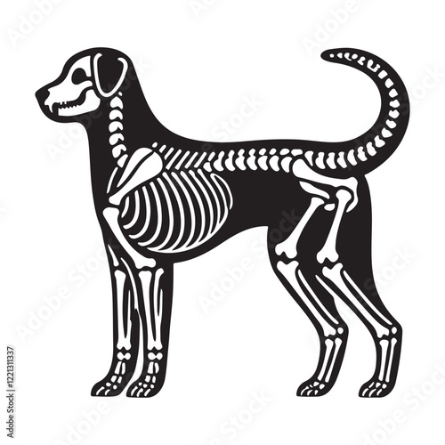 Detailed Dog Skeleton Silhouette Vector Illustration