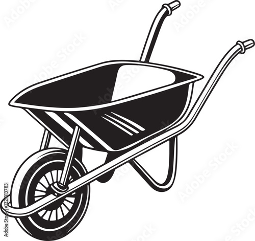 Wheelbarrow Rustic Tool for Gardening, Silhouette vector art illustration with a white background