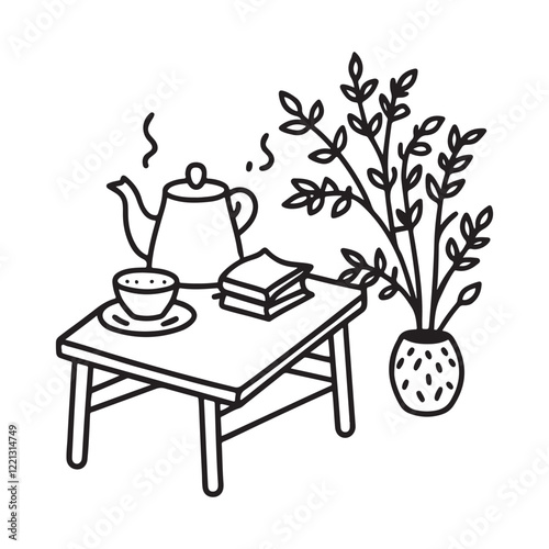 Cozy Hygge Nature: Bold and easy Coloring Page, Line art drawing, black and White Image, relaxing Coloring Page, Coloring page