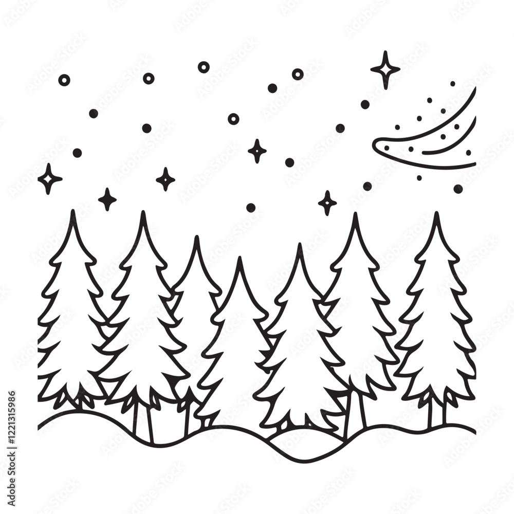 Obraz premium Cozy Hygge Nature: Bold and easy Coloring Page, Line art drawing, black and White Image, relaxing Coloring Page, Coloring page