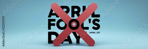 A 3D render of a creative minimalist April Fool's Day poster design. The poster has the text 