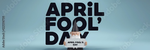 A 3D render of a creative minimalist April Fool's Day poster design. There's a large text that says 