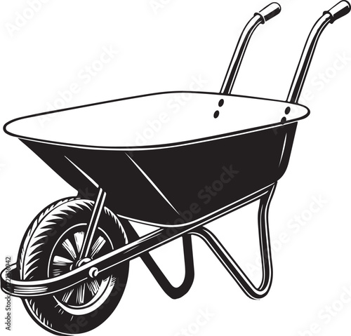 Wheelbarrow Rustic Tool for Gardening, Silhouette vector art illustration with a white background