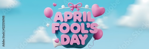 A 3D render of a creative minimalist April Fool's Day poster design. The poster has the text 