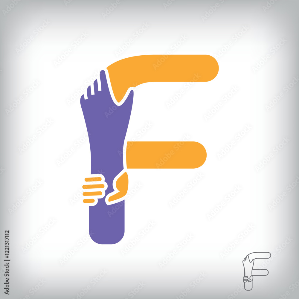 Obraz premium Unique handshake letter F design logo. Collaboration, help, agreement and teamwork corporate company design. 