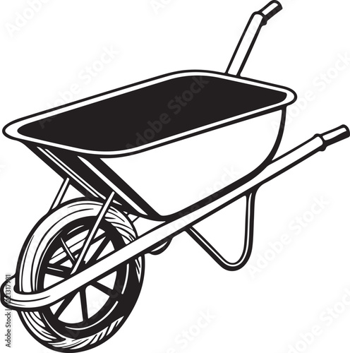 Wheelbarrow Rustic Tool for Gardening, Silhouette vector art illustration with a white background