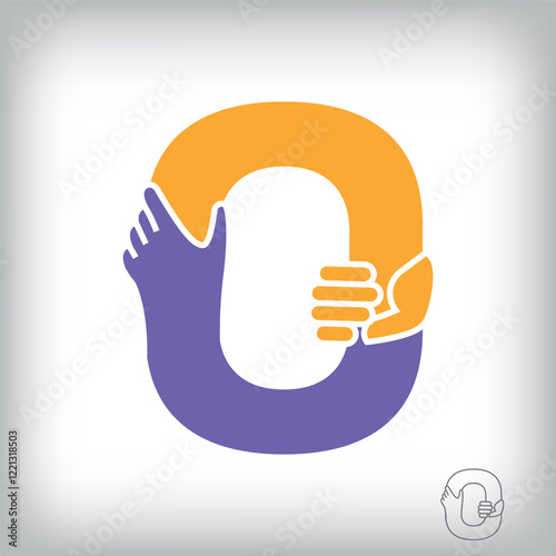 Unique handshake letter O design logo. Collaboration, help, agreement and teamwork corporate company design.	