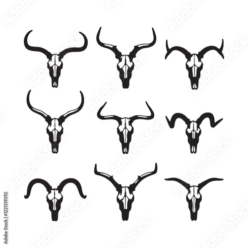 Dark occult symbol, demonic goat skull, pentagram, multiple human skulls