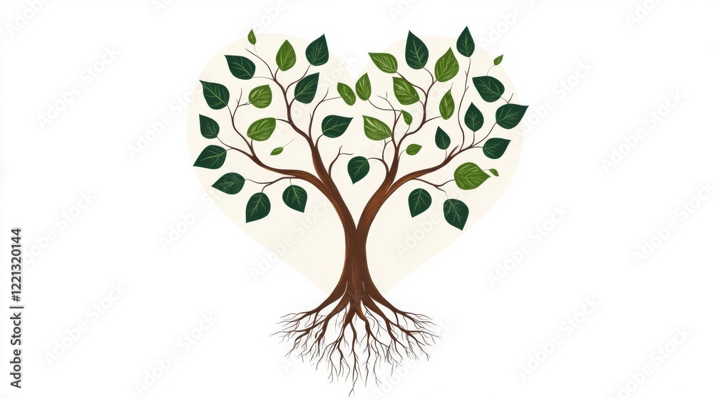 Fototapeta premium Stylized tree with green leaves symbolizing life and nature.