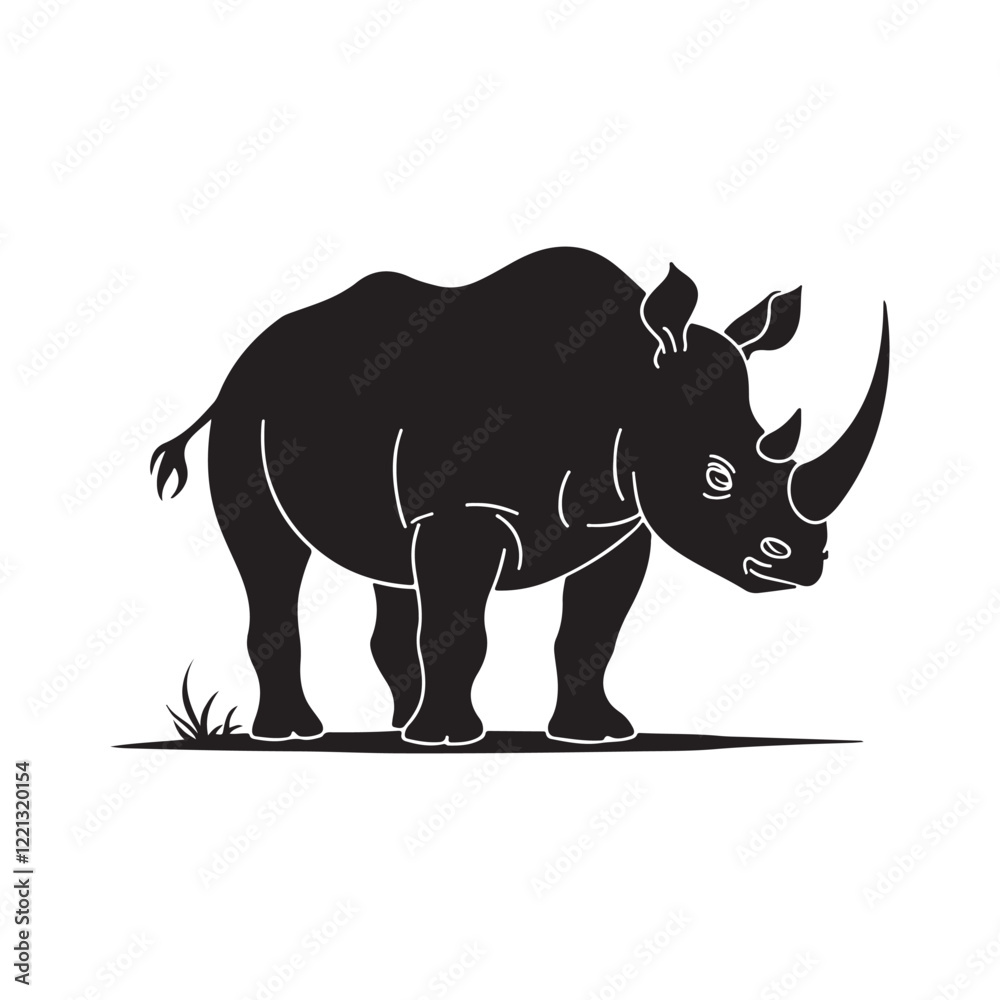 Fototapeta premium black silhouette, rhinoceros safari animal, African fauna vector style 