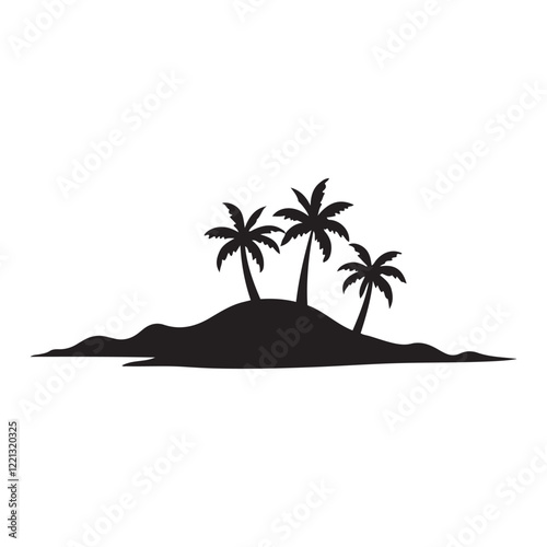 Silhouette palm trees, tropical islands 