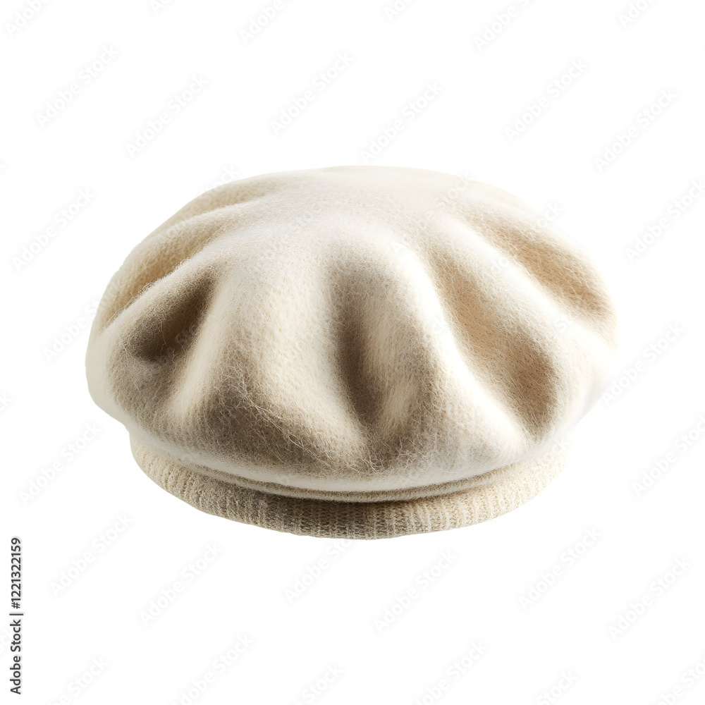 Woolen Beret in Soft Cream Isolated on Transparent Background Woolen Beret in Soft Cream Isolated on Transparent Background