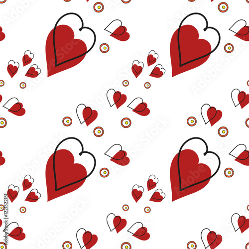 Seamless Vector Pattern with Maroon Hearts and Love Doodles