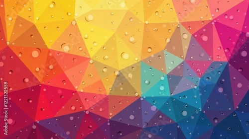 Abstract Colorful Geometric Pattern with Water Droplets on a Glass Surface