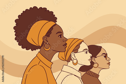 Group of African women against beige background
