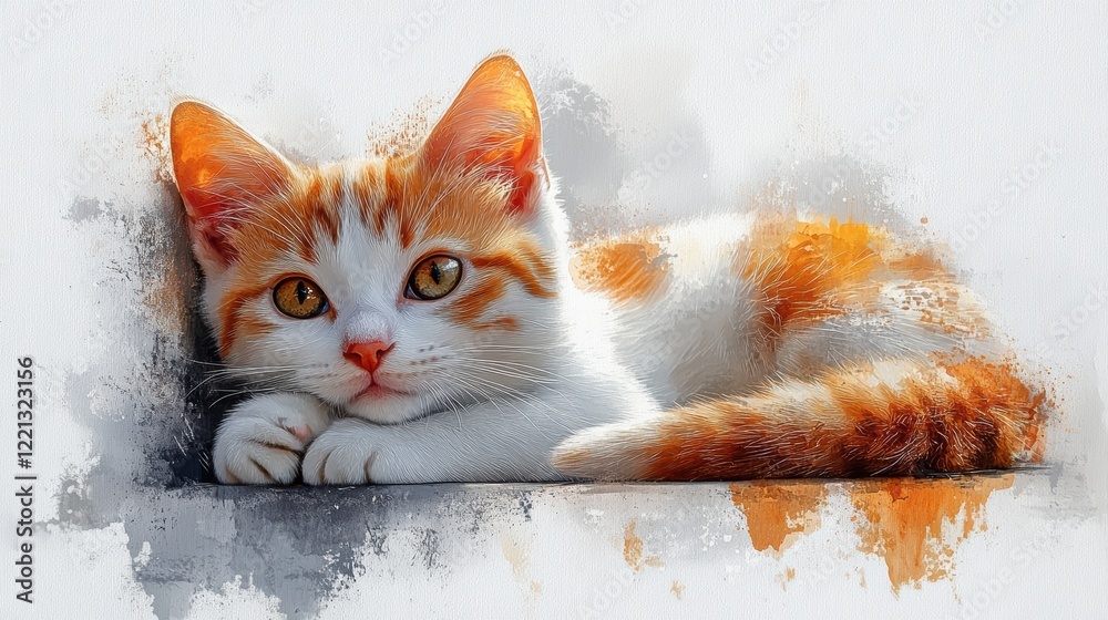 Charming Ginger Cat with Striking Eyes Relaxing on Surface Charming Ginger Cat with Striking Eyes Relaxing on Surface