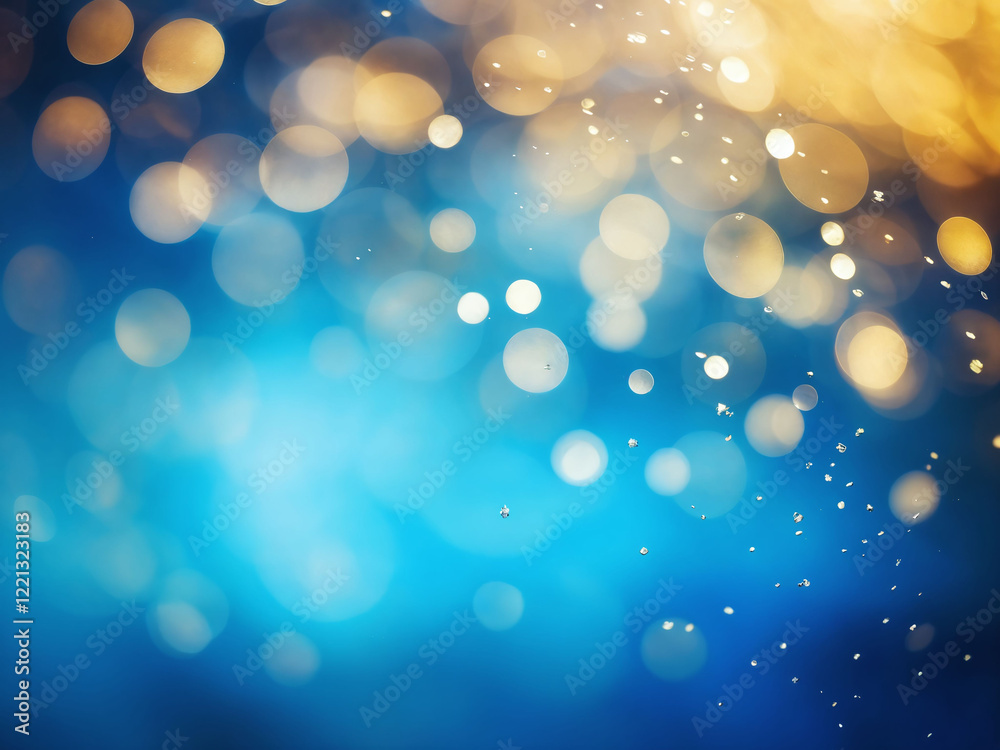Fototapeta premium Colorful bokeh background created by light reflections and water droplets in a dreamy blue and gold atmosphere