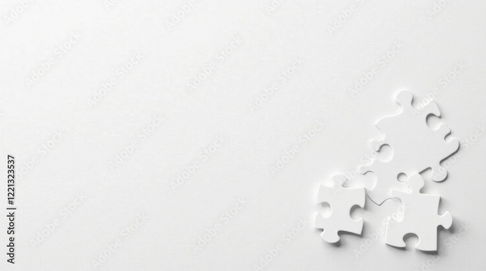 Abstract White Puzzle Pieces on a Plain Background, Representing Connection and Problem Solving Abstract White Puzzle Pieces on a Plain Background, Representing Connection and Problem Solving