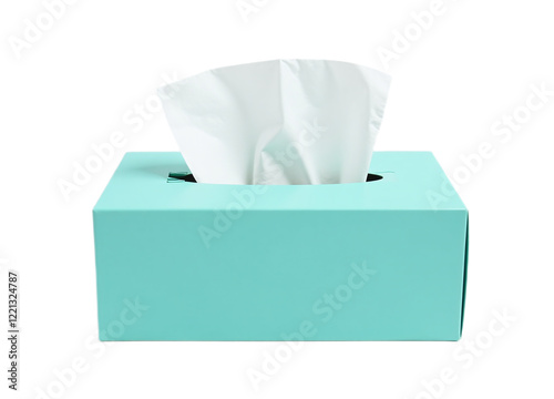 A teal tissue box with white tissues  Perfect for websites blogs or product catalogs
