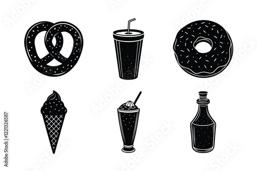 A Bundle of fast food black Vector illustration isolated icon