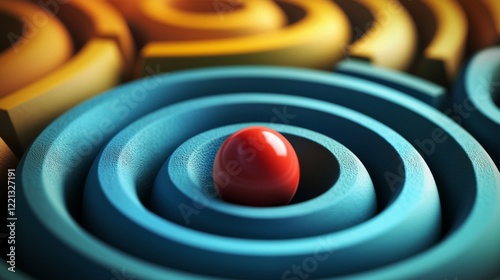 Abstract blue spiral with a red sphere in the center