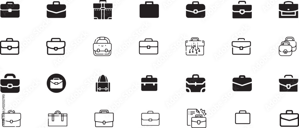 Brifcase icon set, briefcase, business, bag, office, work, illustration, design, vector, background, isolated, professional, case, baggage, suitcase, job, document, icon, finance, black, portfolio. Brifcase icon set, briefcase, business, bag, office, work, illustration, design, vector, background, isolated, professional, case, baggage, suitcase, job, document, icon, finance, black, portfolio.